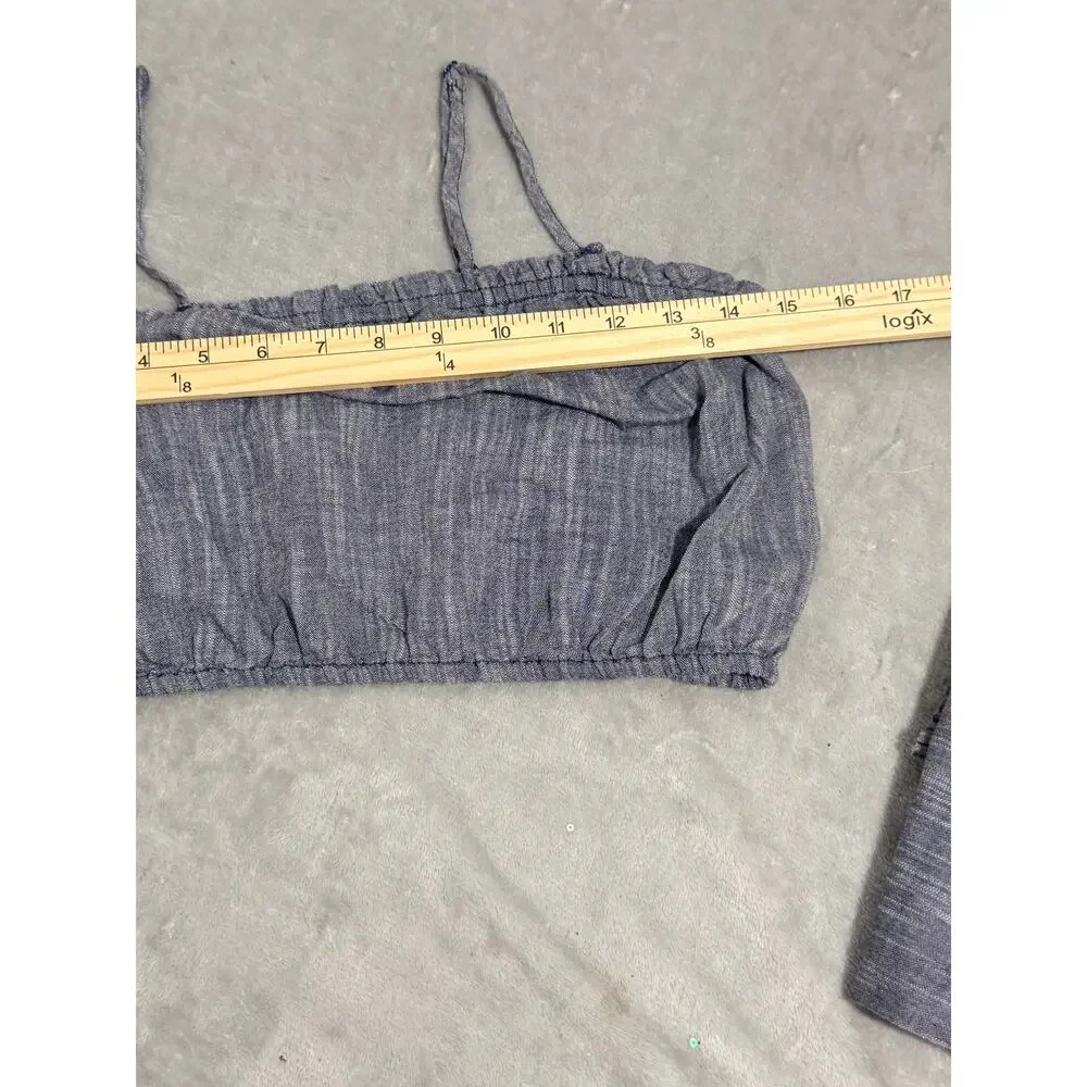 Aerie S/P Blue Chambray 2 Piece Crop Top Wide Leg Pants Set